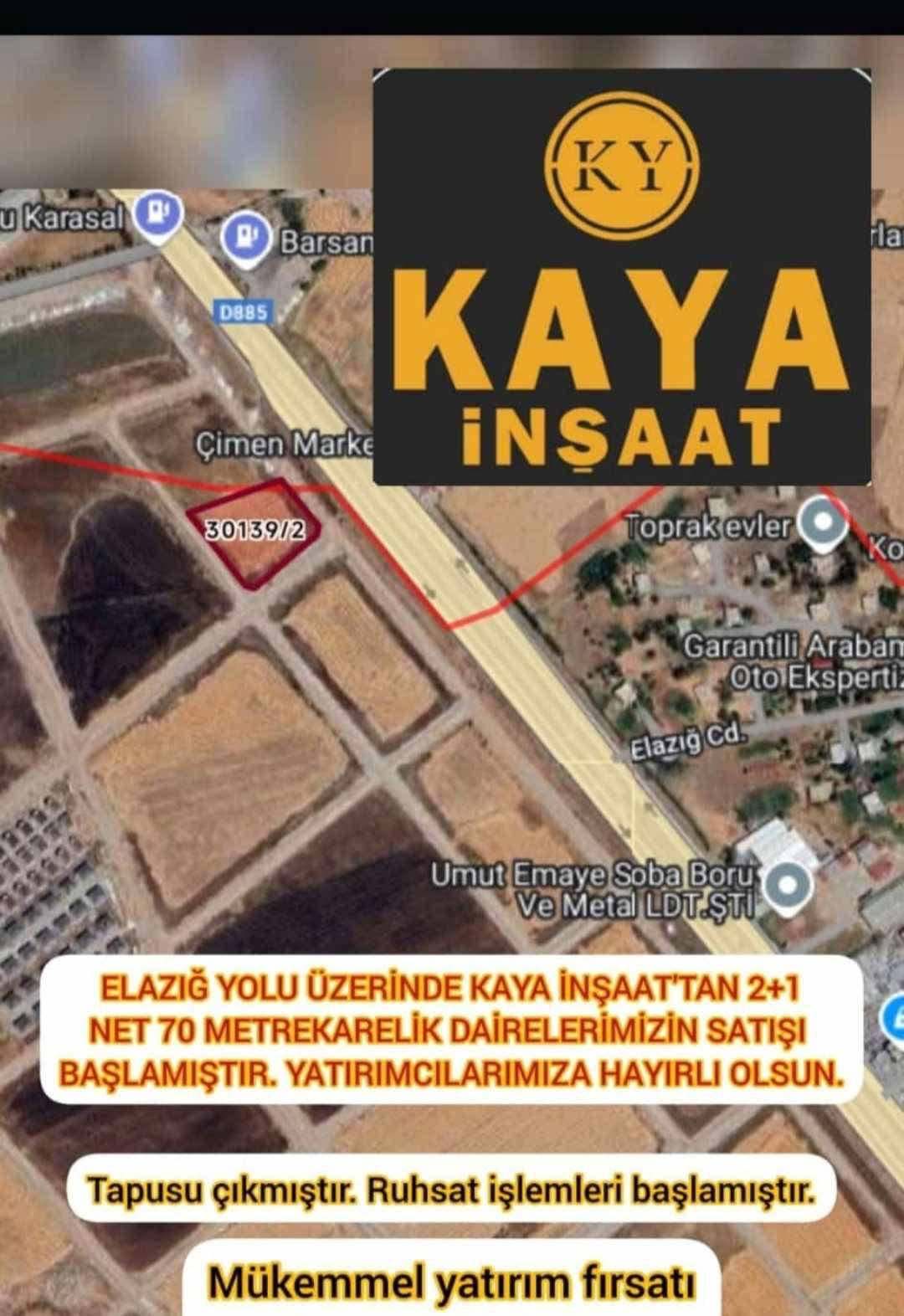 ELAZIĞ YOLU ÜZERİNDE ÇELİKEVLER CİVARI TEMELDEN 2+1 DAİRE